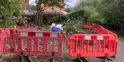 Barriers around flytip clearance site